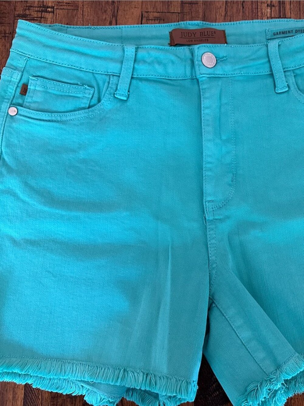 Judy Blue Turquoise Frayed Hem Denim Shorts XL